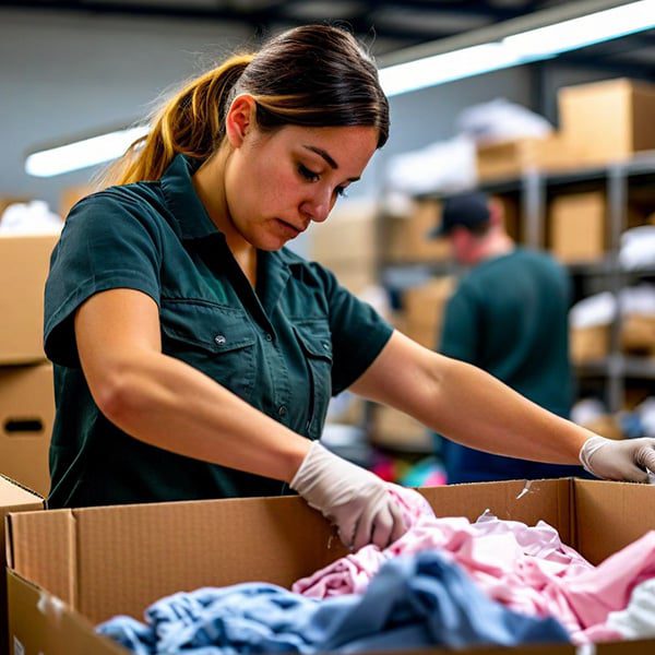 Worker packing clothes into a box