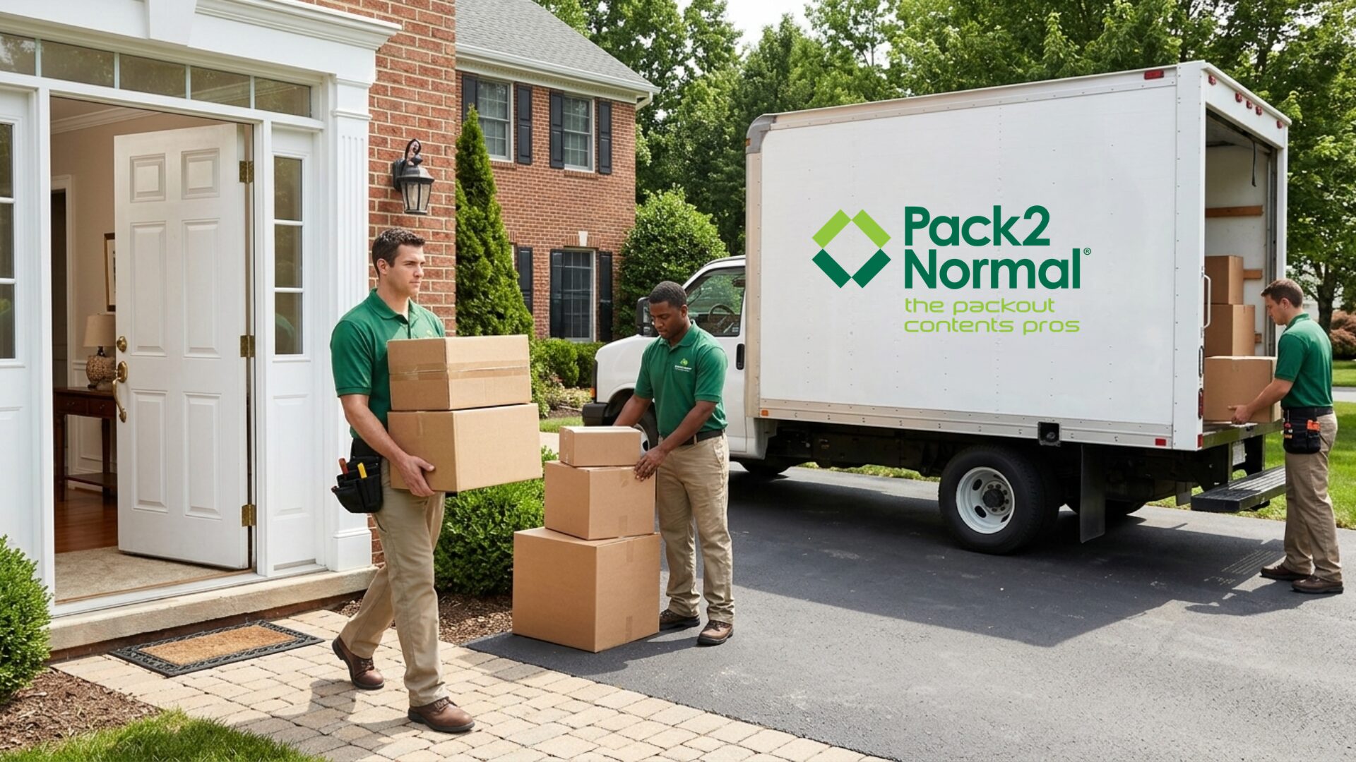 Movers unloading boxes from Pack2 Normal truck