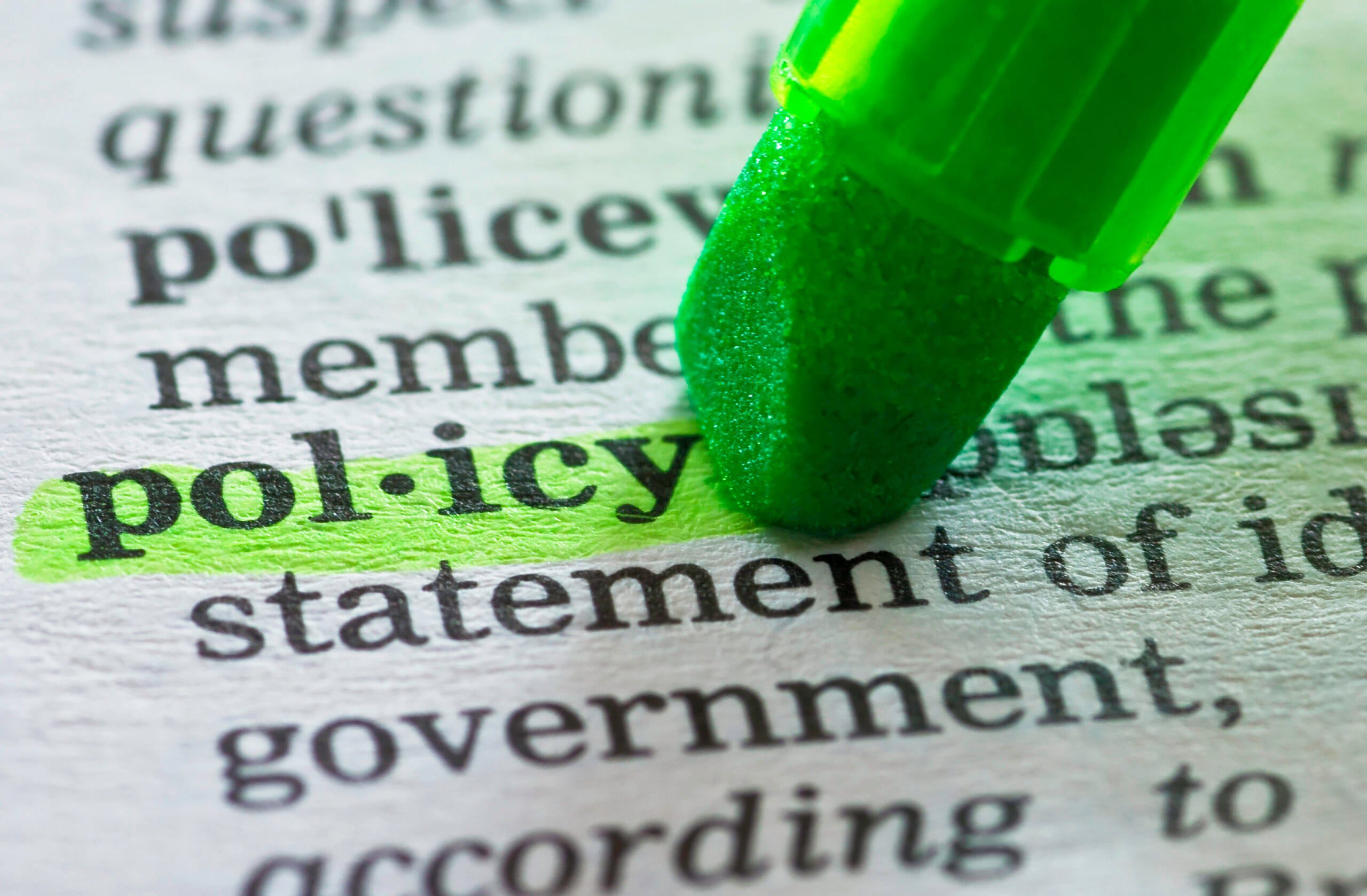 Highlighted word "policy" with green marker